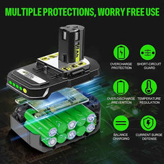2 Pack 18 V 8.0 Ah Lithium-Ion Battery — Replacement for Ryobi ONE+ Cordless Tools