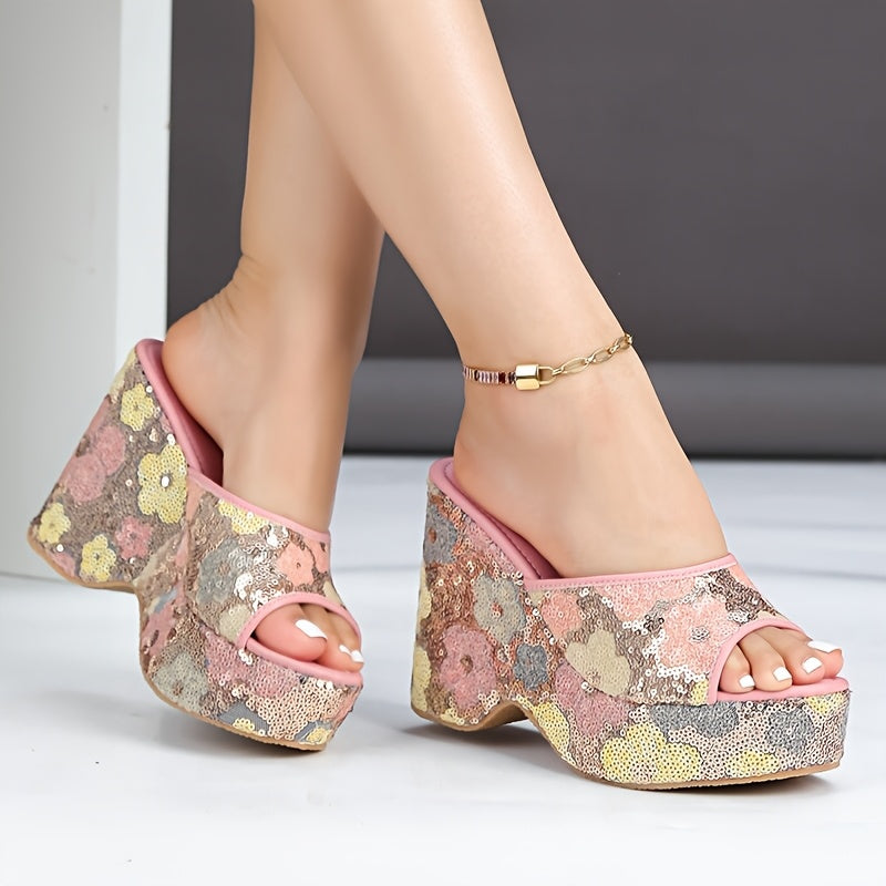 Women’s Floral Sequin Wedge Sandals by Snagg A Sandal