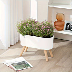 16.5" Self-Watering Flower Pot with Wooden Stand by Snagg A Pot