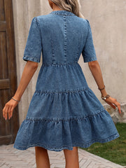 V-Neck Short Sleeve Denim Midi Dress by Snagg A Dress