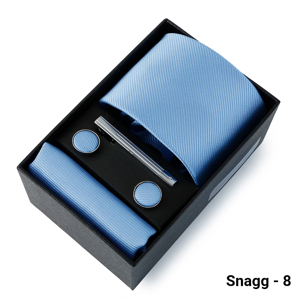 Luxury Men’s Tie Set Solid Colour Slim Necktie Hanky Cufflinks & Clip - Snagg - 8 - Others In Fashion