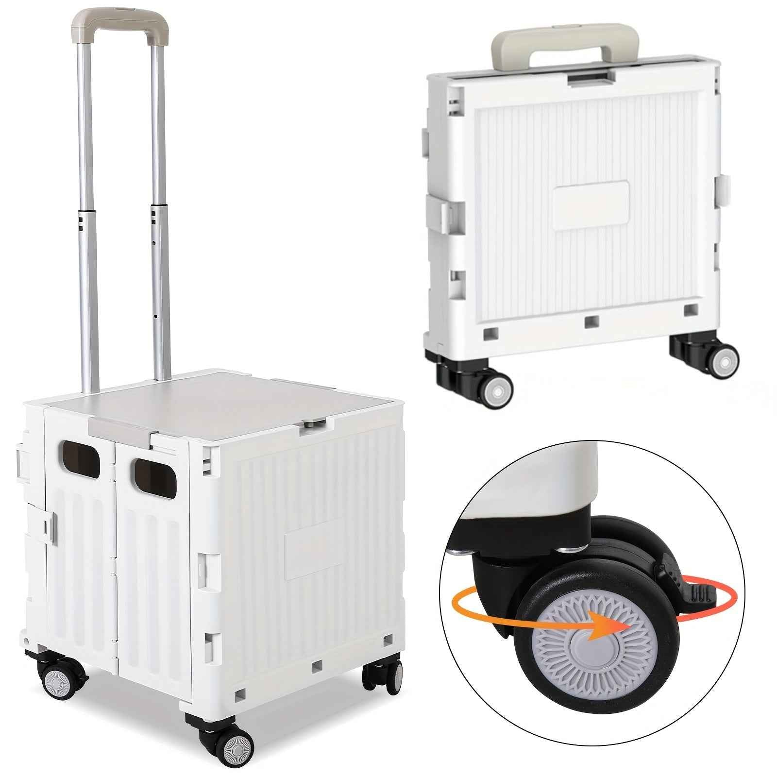 Portable Rolling Handcart with Lid & 360° Wheels Collapsible Tool Box & Shopping Trolley for Grocery, Office, Travel, and Luggage