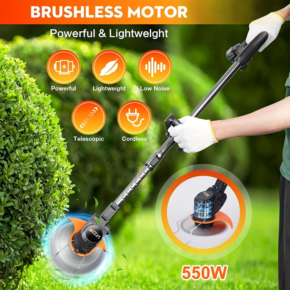 Cordless Lawn Trimmer with 17 Blades & Dual Battery