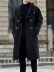 Men’s Casual Long-Length Tweed Coat with Hood & Horn Buttons by Snagg A Coat