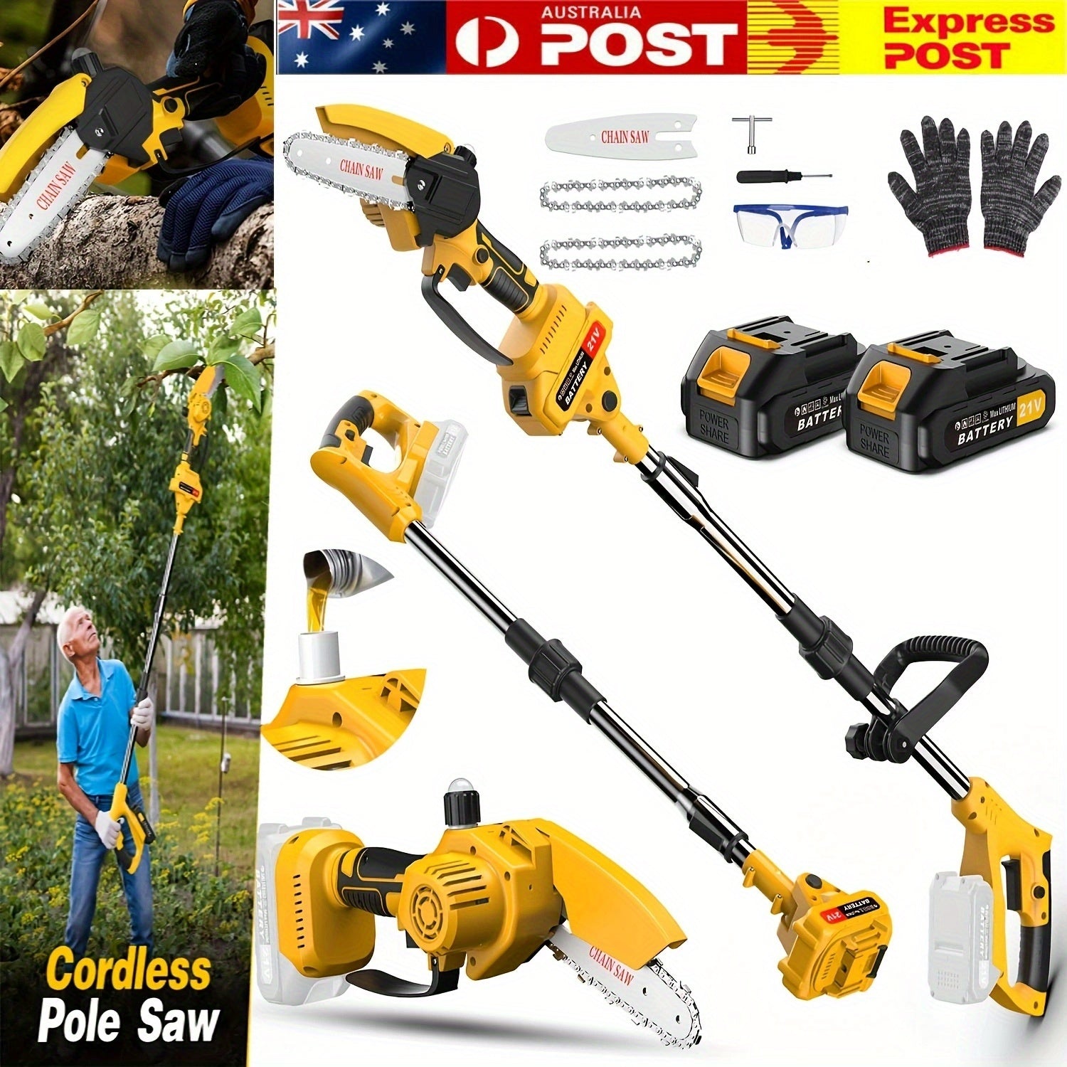 2-in-1 Cordless Pole Saw & Mini Chainsaw – 6”