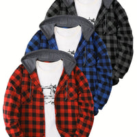 3pcs Men’s Hooded Plaid Flannel Shirts - SnaggIt