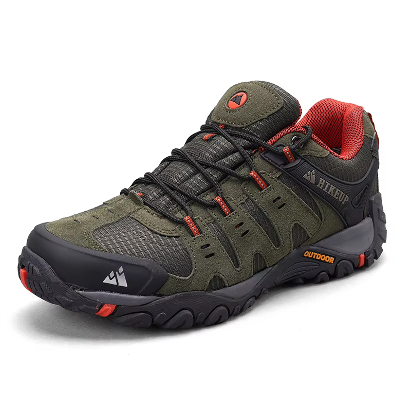 Suede & Mesh Trekking Shoes – Breathable Men's Walking Shoes with Rubber Sole