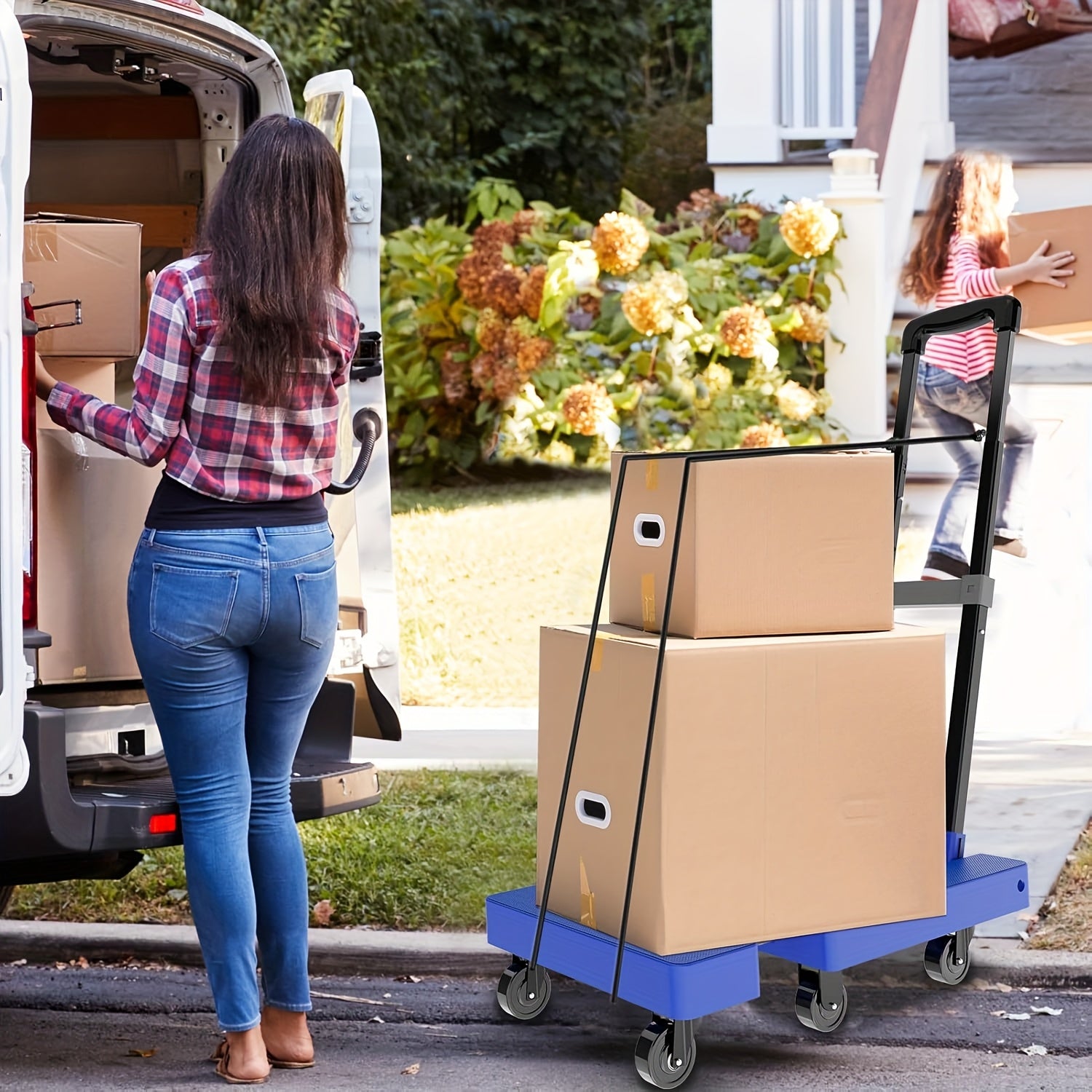 500LB Folding Hand Truck – Heavy Duty Luggage Cart with 6 Wheels & Elastic Ropes - General Tools