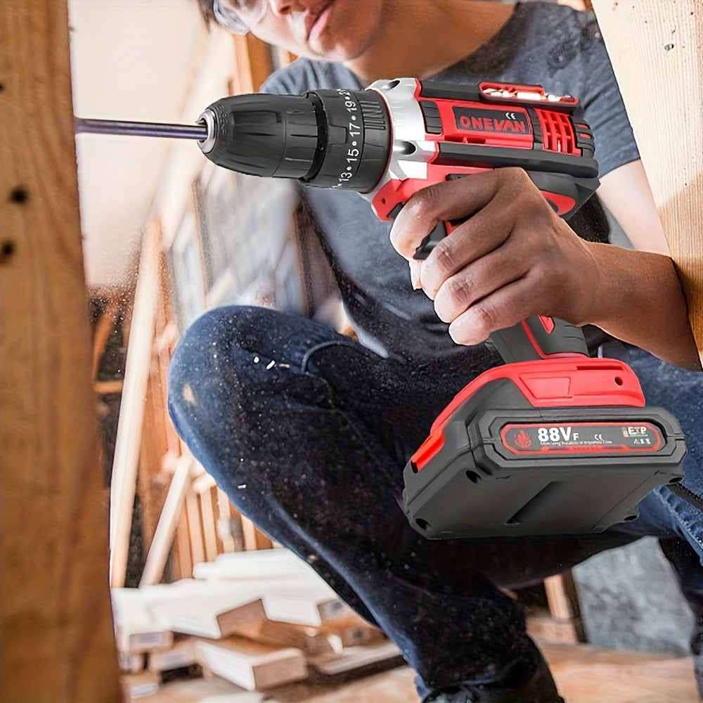Cordless Electric Impact Drill Kit – 2 Batteries + Toolbox