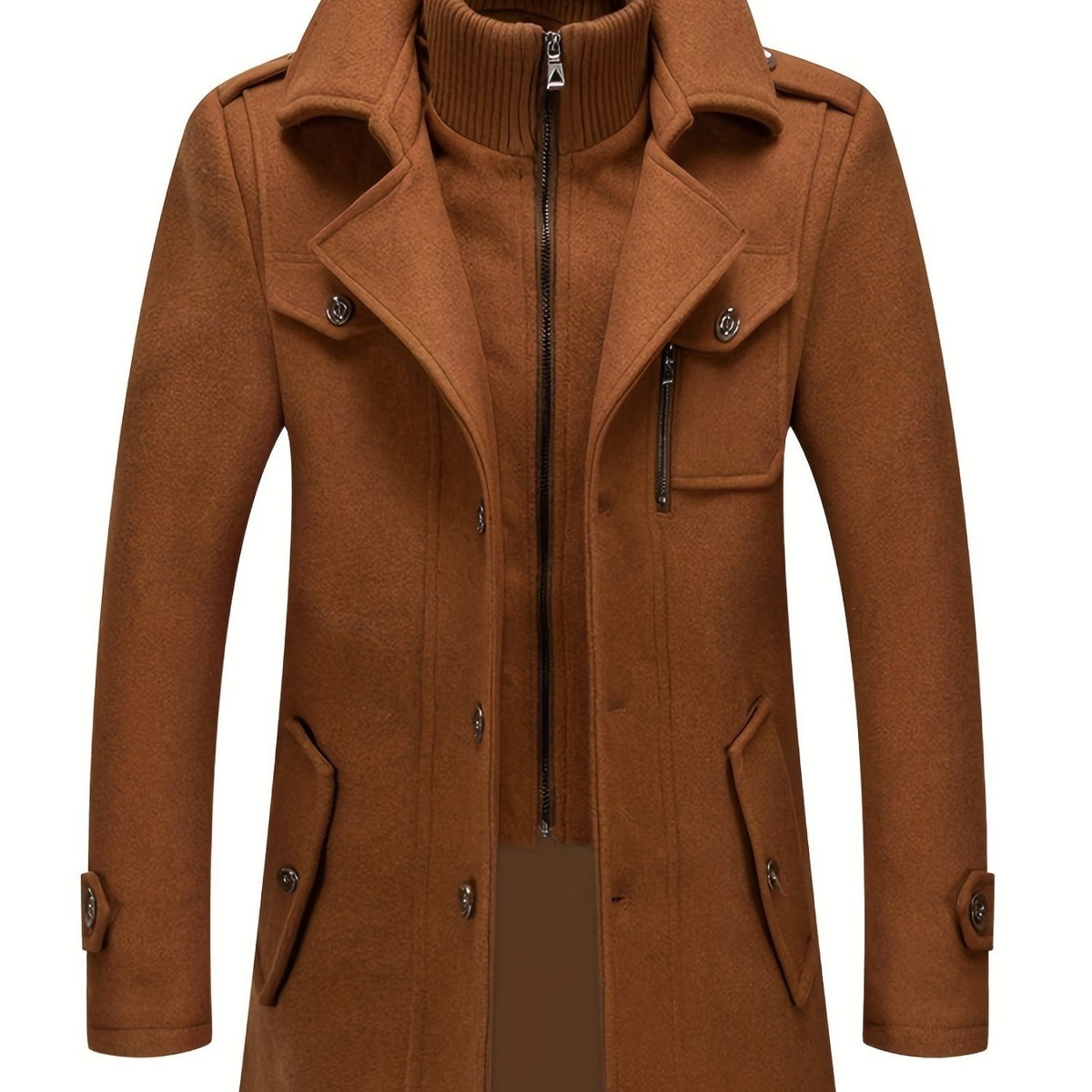 Men’s Elegant Double Collar Wool-Blend Trench Coat by Snagg A Coat