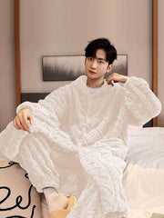 Cozy Men’s Fleece Pajama Set with Hooded Robe & Pants - SnaggIt