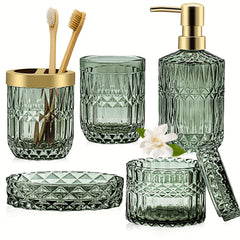 5 Pcs Luxury Glass Bathroom Accessory Set by Snagg A Bathroom Set