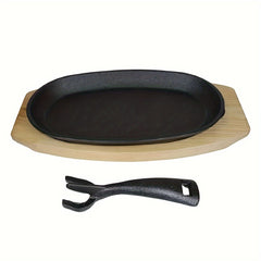 Cast Iron Grill Pan with Wooden Tray by Snagg A Pan