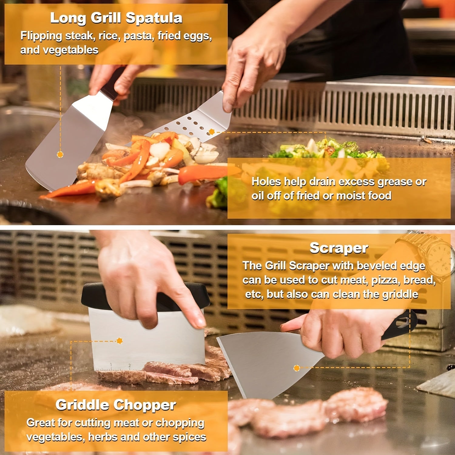 18 Piece Stainless Steel Flat Top Grill Accessories Set by Snagg A BBQ Tool Set