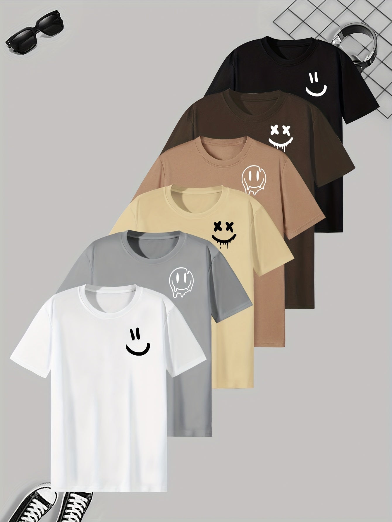 Men’s 6-Pack Happy Face T-Shirts – Summer Casual Comfort by Snagg A Shirt