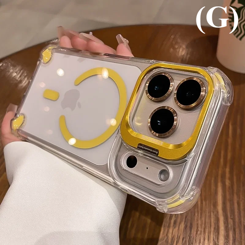 Luxury Transparent Airbag Case - For iPhone 14 Series - G - Yellow / Plus - Phone Cases & Covers