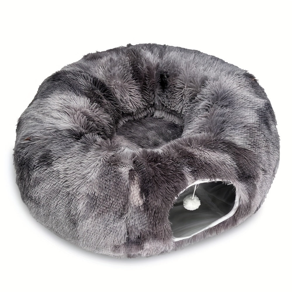 Plush Cat Tunnel Bed with Play Mat by Snagg A Cave