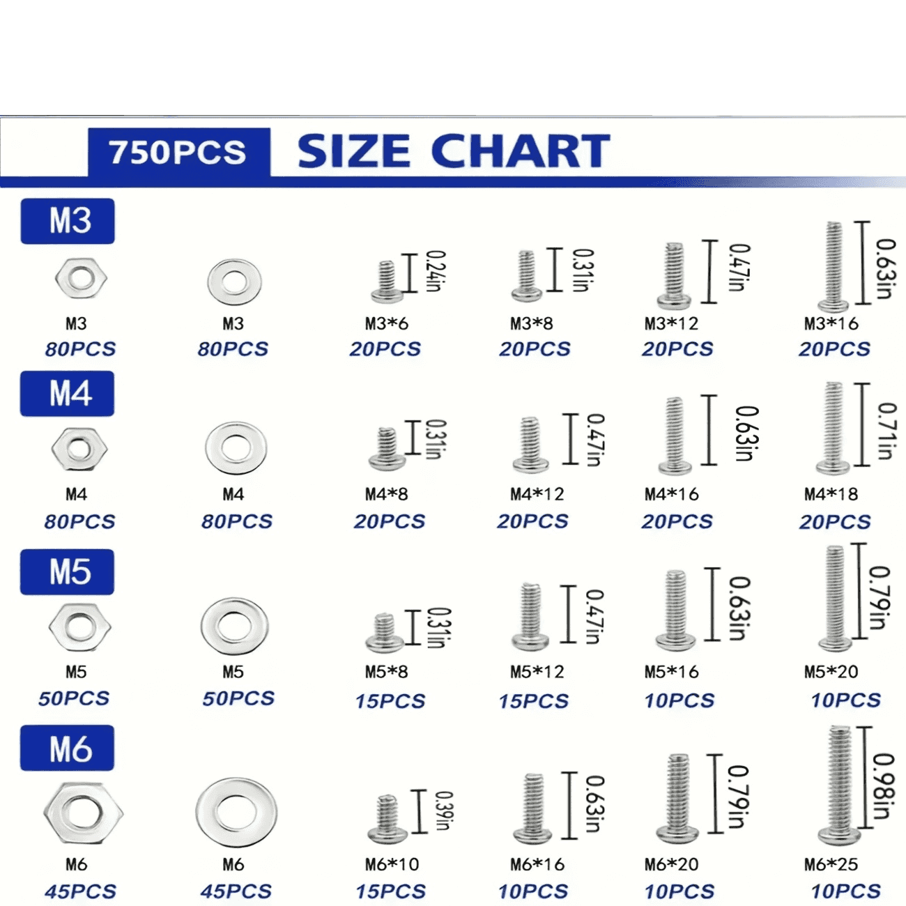1575 Piece Stainless Steel Bolt Nut & Washer Assortment - Power Tools Gadget