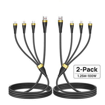 2pcs 3-in-1 Fast Charging Cable 100W 6A | USB-C Lightning Micro-USB Multi-Port for iPhone Samsung Xiaomi