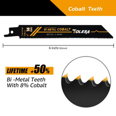 5PCS Heavy Metal Cutting Reciprocating Saw Blades – 6" & 9" 14TPI Bi-Metal with Cobalt