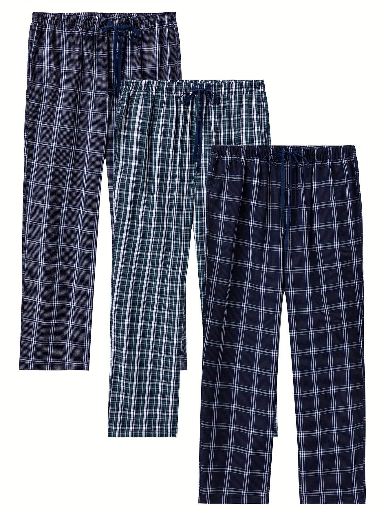 3pcs Men’s Pajama Bottoms – Plaid Cotton Lounge Pants - SnaggIt