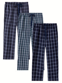 3pcs Men’s Pajama Bottoms – Plaid Cotton Lounge Pants - SnaggIt