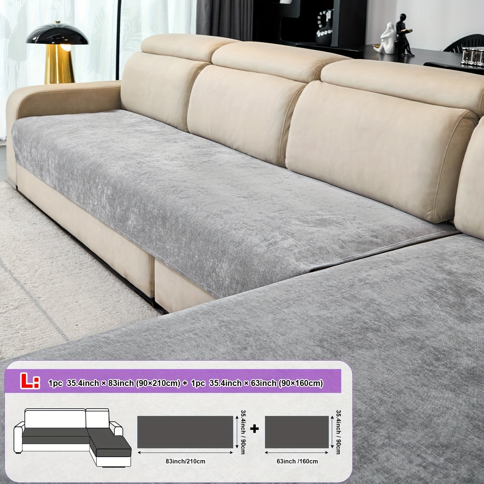2pcs Yanmo Chenille L-Shaped Sofa Cover by Snagg A Sofa Cover
