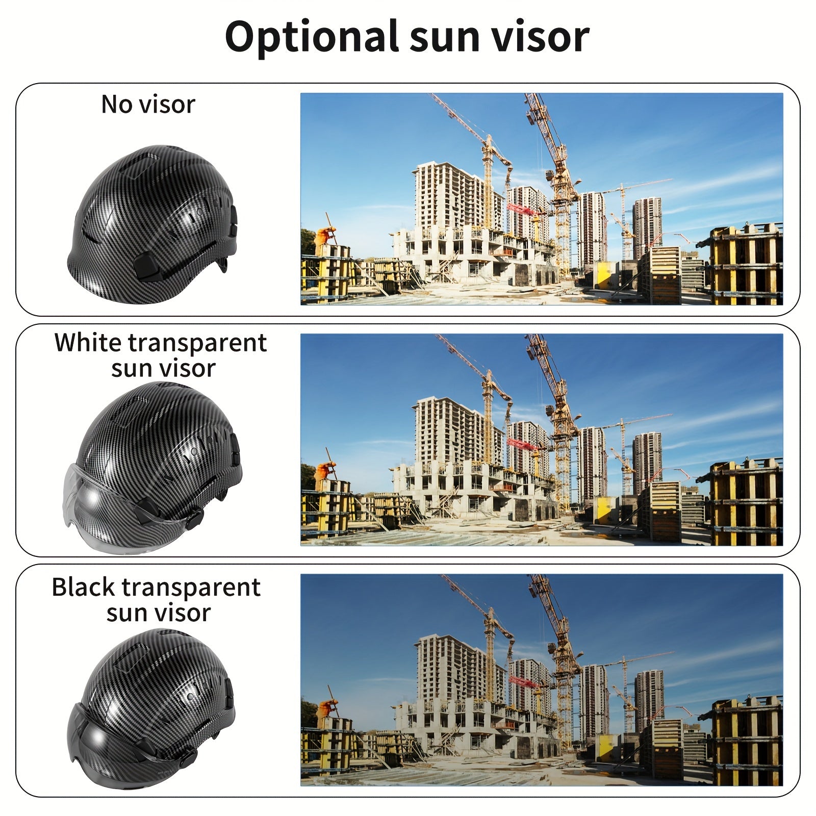 Carbon Fiber Pattern Safety Helmet with Visor, Earmuffs by Snagg A Safety Helmet