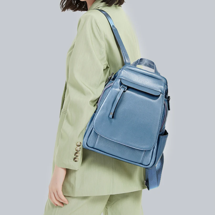Genuine Leather Women's Fashion Backpack – High-Quality School & Travel Shoulder Bag with Multifunctional Pockets