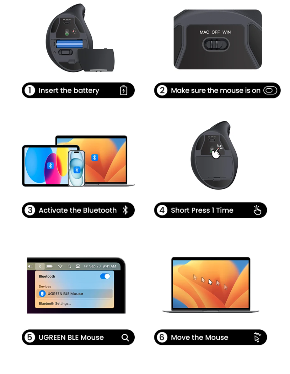 Ergonomic Vertical Wireless Mouse Bluetooth 5.0 & 2.4G Dual Mode for PC & Laptop by Snagg A Gaming Mouse