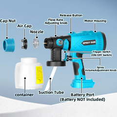 18V Cordless HVLP Paint Sprayer – 200W Spray Gun with 4 Copper Nozzles (Bare Tool)