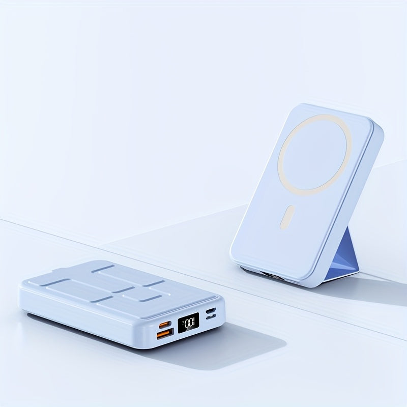15W Magnetic Wireless Power Bank – 10,000mAh Foldable Charger with Stand, PD 22.5W USB-C & LED Display