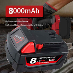 2 Pack 18 V 8.0 Ah Lithium-Ion Batteries — Replacement for Milwaukee