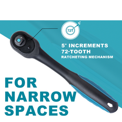 1/4” Ratchet Handle – Quick-Release, Teardrop Head, Reversible, Comfort Grip