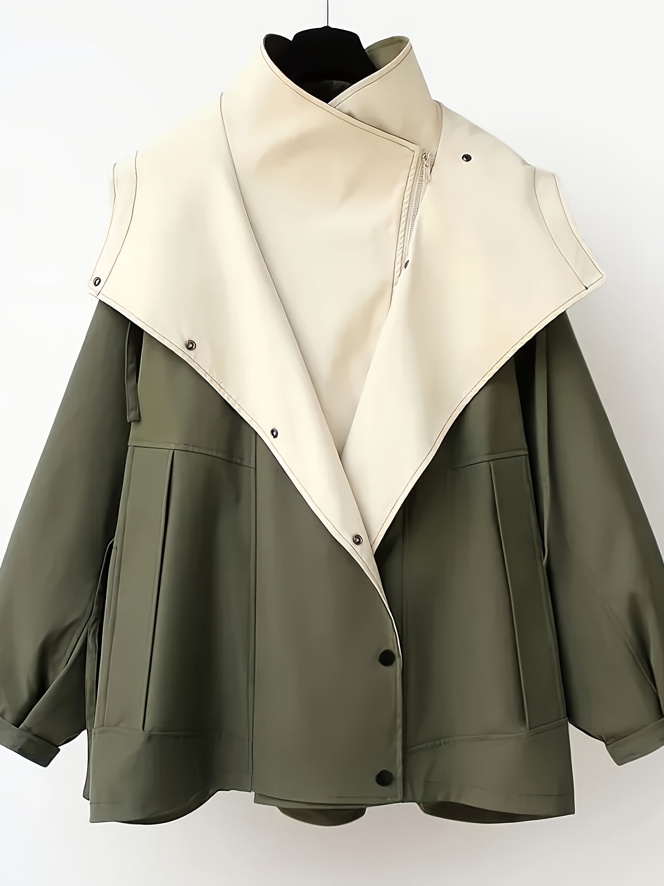 Unisex Two-Tone Hooded Trench Coat with Drawstring Waist by Snagg A Jacket