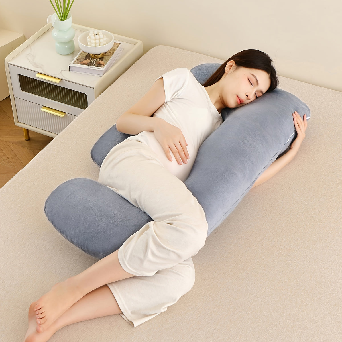 Crystal Velvet J-Shaped Pregnancy Pillow – Full Body Support by Snagg A Pillow