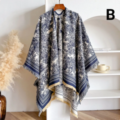 Luxury Double Sided Animal Print Poncho For Women - B - Navy Blue - Others In Fashion