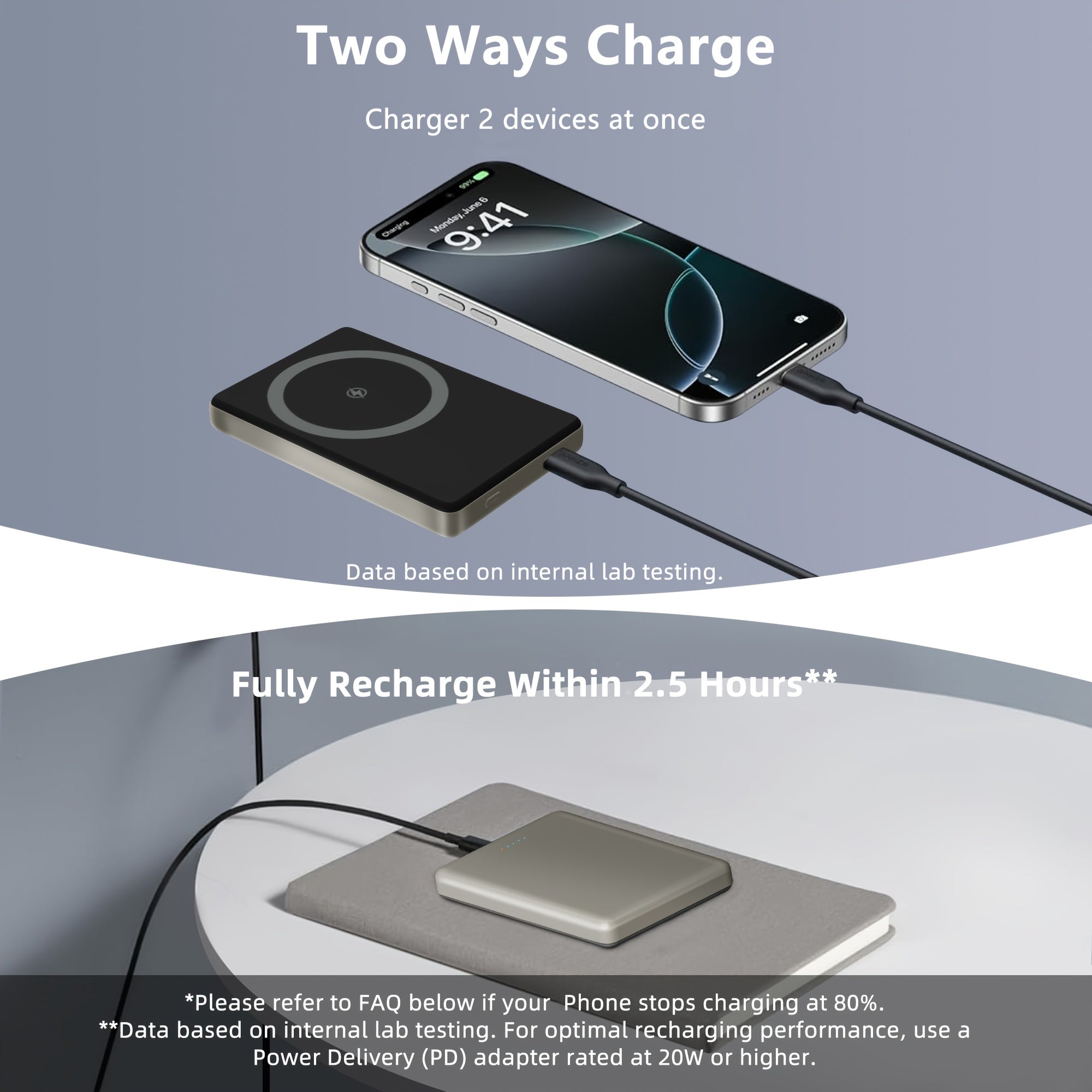 10000mAh Wireless Magnetic Power Bank Battery Pack, by Snagg A Power Bank