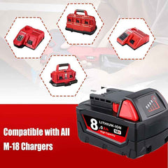 4 Pack 18 V 8.0 Ah Lithium-Ion Batteries — Replacement for Milwaukee M18 Cordless Tools (48-11-18 Series)
