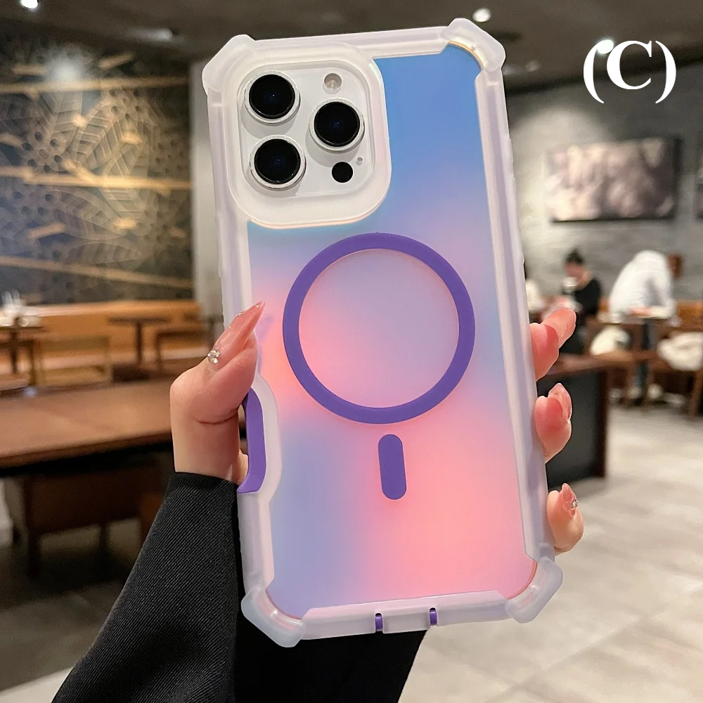Luxury Magsafe Laser Dazzling Armor Case Dual Layer Protection - for iPhone 17 Series - C - Purple / iPhone17 - Phone