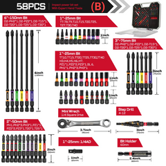 58PCS Impact Screwdriver & Drill Bit Tool Set – Magnetic Bits, Mini Wrench, Socket Drivers, Step Drill & Bit Holders