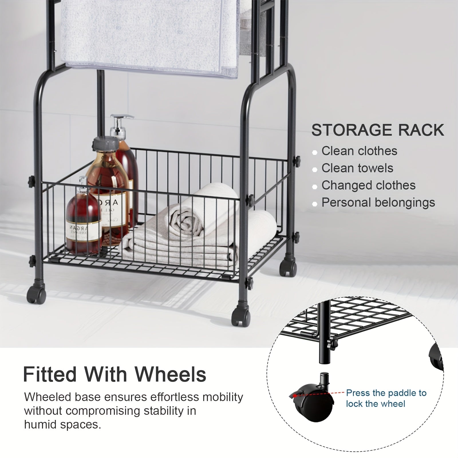 Heavy-Duty 3-Tier Freestanding Towel Rack with Storage Basket by Snagg A Rack