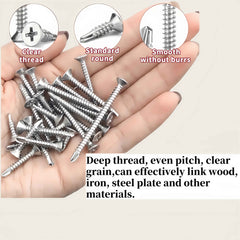 500pcs 410 Stainless Steel Self Drilling Screws (Self-Tapping) Phillips Flat Head - Total 500 pieces + Bit - Power