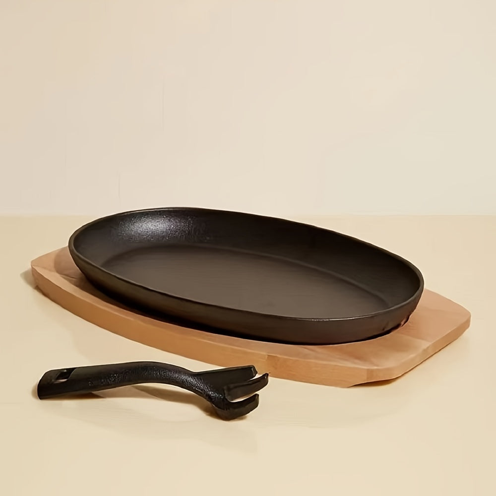 Cast Iron Grill Pan with Wooden Tray by Snagg A Pan