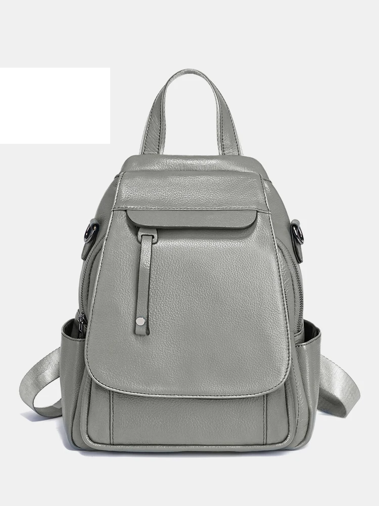 Genuine Leather Women's Fashion Backpack – High-Quality School & Travel Shoulder Bag with Multifunctional Pockets