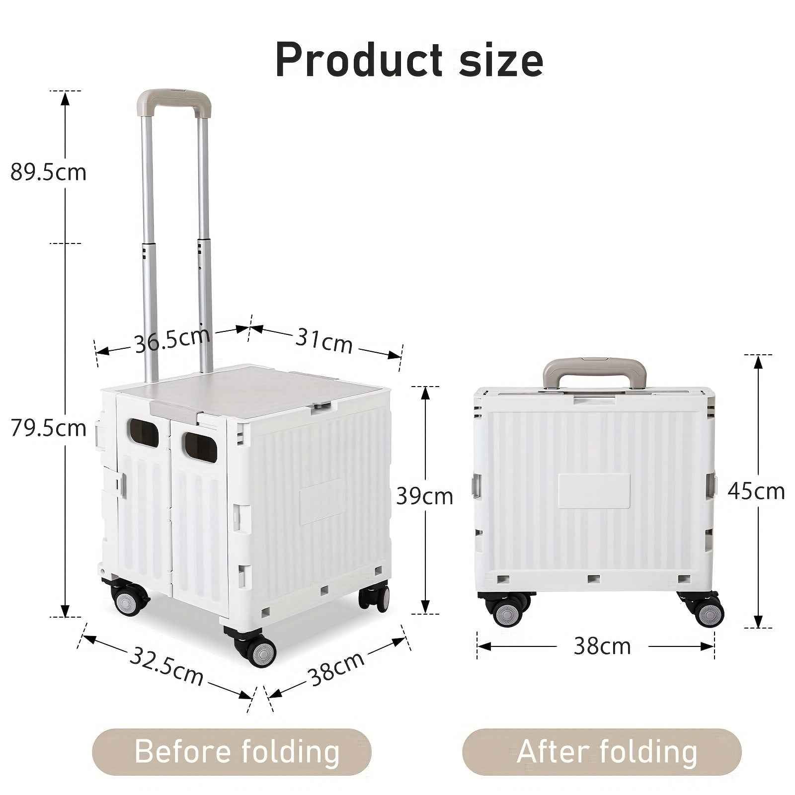Portable Rolling Handcart with Lid & 360° Wheels Collapsible Tool Box & Shopping Trolley for Grocery, Office, Travel, and Luggage