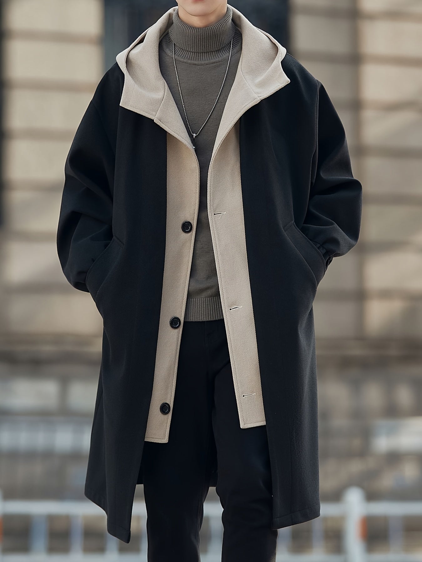 Men’s Casual Hooded Tweed Trench Coat by Snagg A Coat