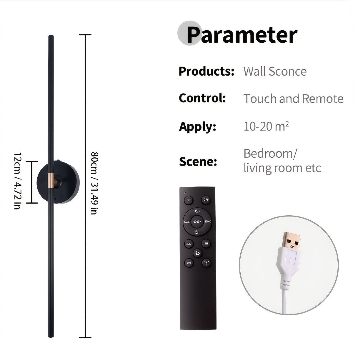 31.5" Battery-Powered Wall Sconce Wireless 360° by Snagg A Wall Light