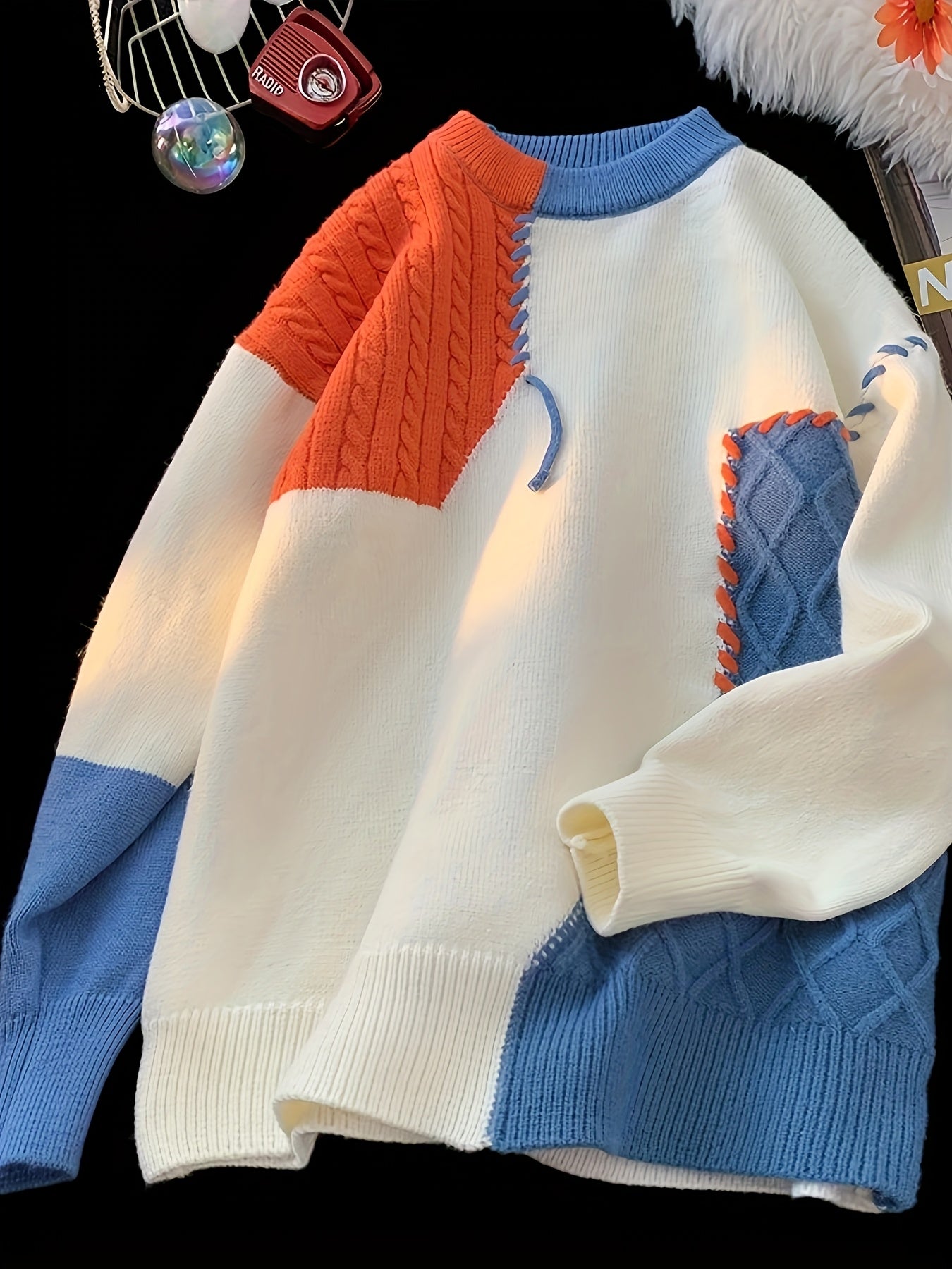 Men’s Color Block Cable Sweater by Snagg A Sweater