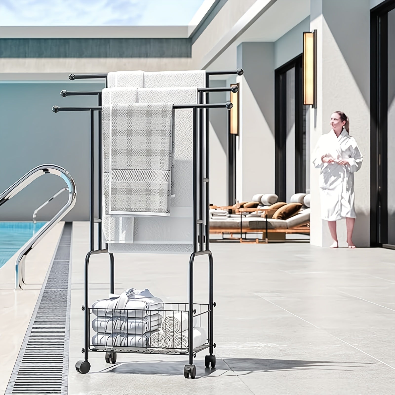 Heavy-Duty 3-Tier Freestanding Towel Rack with Storage Basket by Snagg A Rack